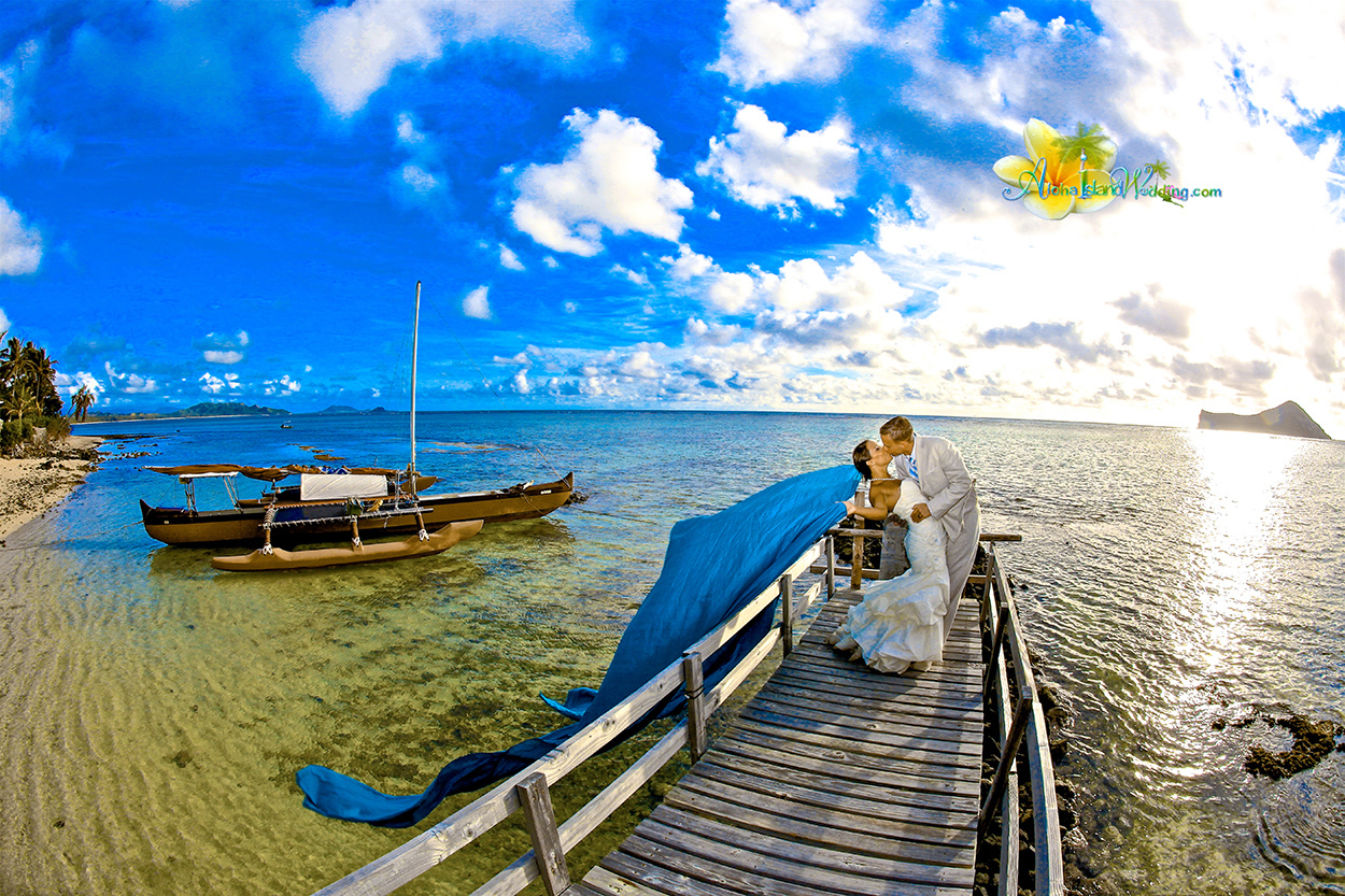 Deep blue bluey while the bride holds the material from her the color of the sky